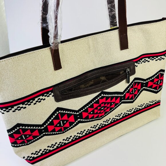 Wrangler Montana West Large Canvas Tote Zip-Top Shoulder Bag Southwest Pattern - Picture 2 of 8